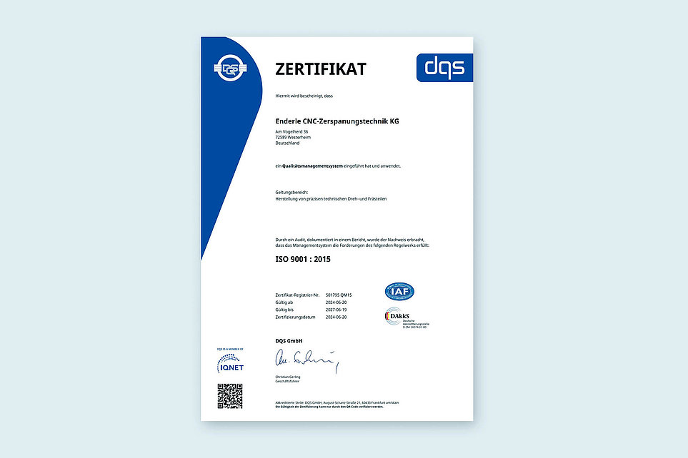 Zertifikat ISO9001 Enderle